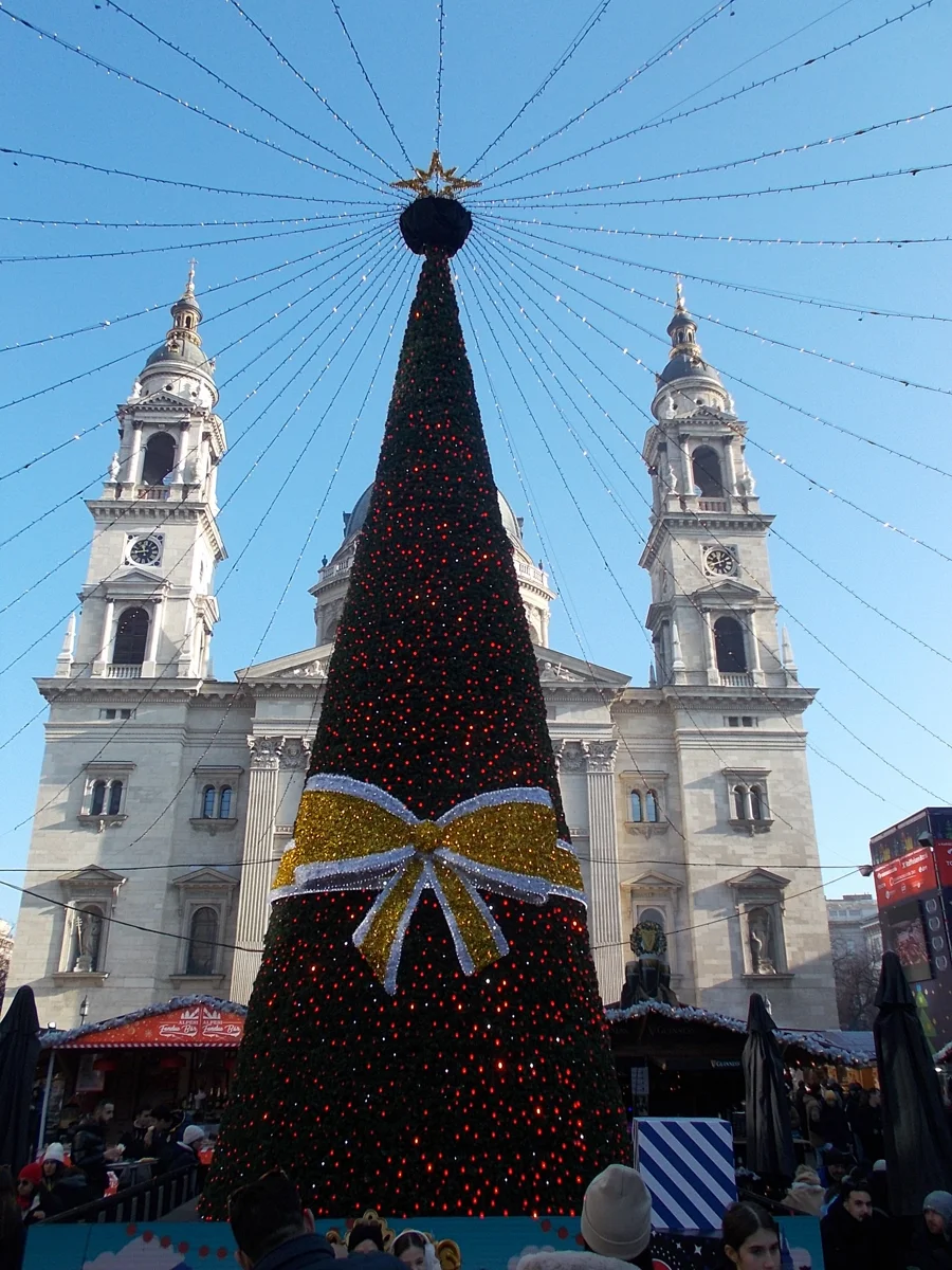 The Christmas tree in front of St Stephen's Basilica, Budapest in December