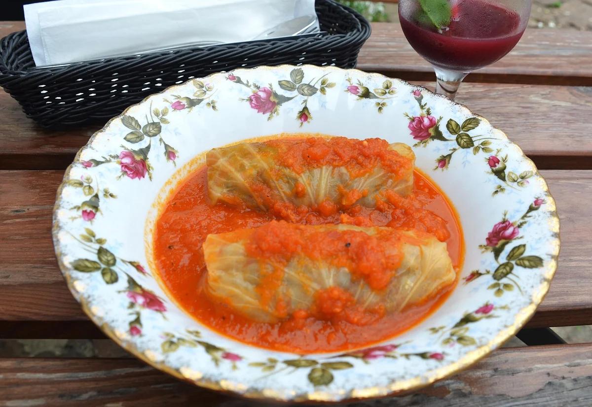 Hungarian stuffed cabbage rolls, a traditional Christmas dish in Budapest at the time of the Christmas dinner cruise