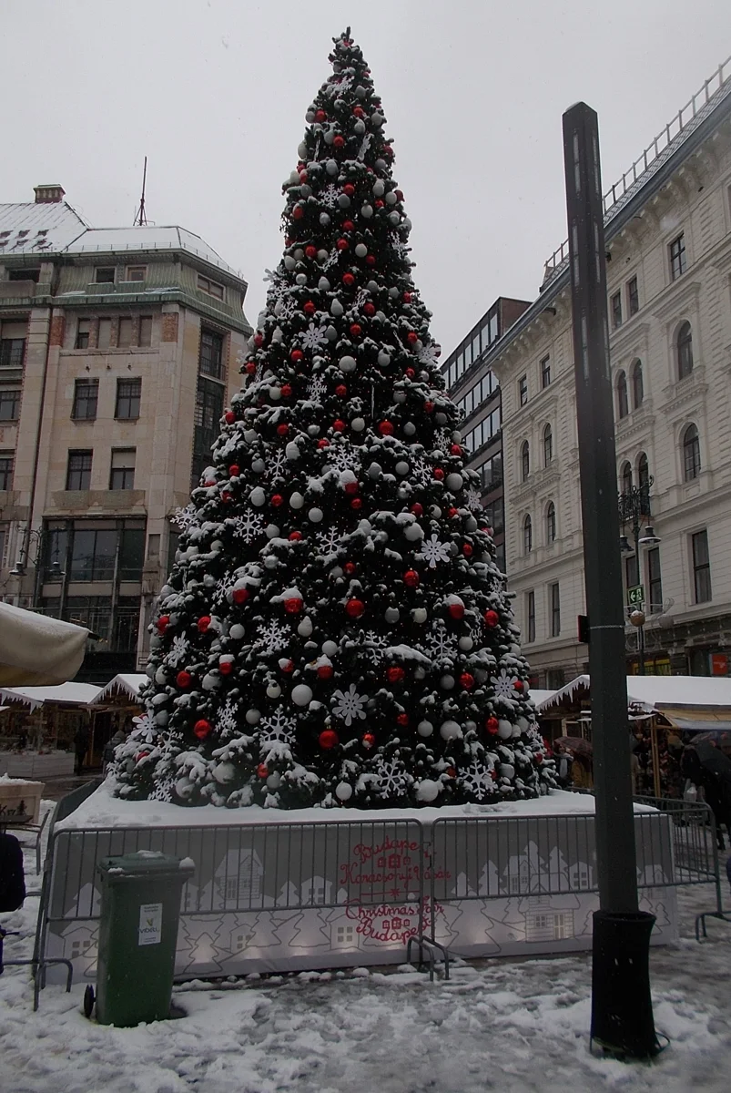 The Christmas tree on Vörösmarty Square, one of the best Christmas markets in Budapest